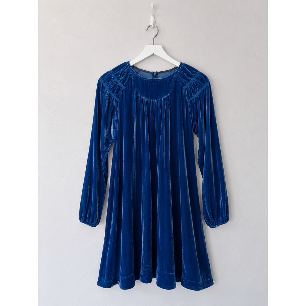Little Marc Jacobs Joelle Blue Velvet Silk Blend Holiday Dress Girls 12A+ NWOT